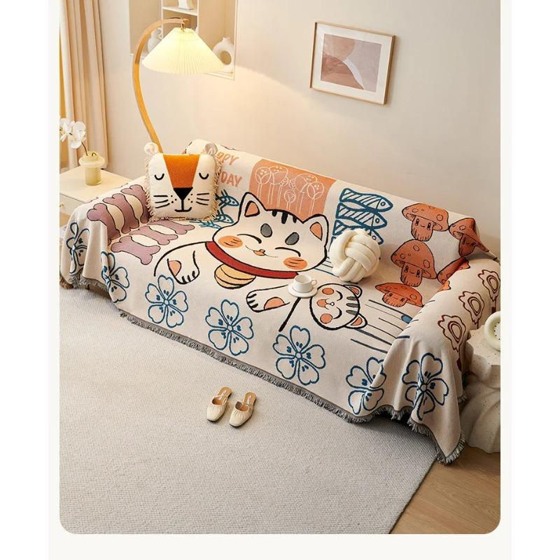 Super Six Sofa-Handtuch aus Baumwolle, beidseitig gewebtes Jacquard-Überwurf für Wohnzimmer und Haustiere, Beige, B/T: 90 x 90 cm - Bild 5