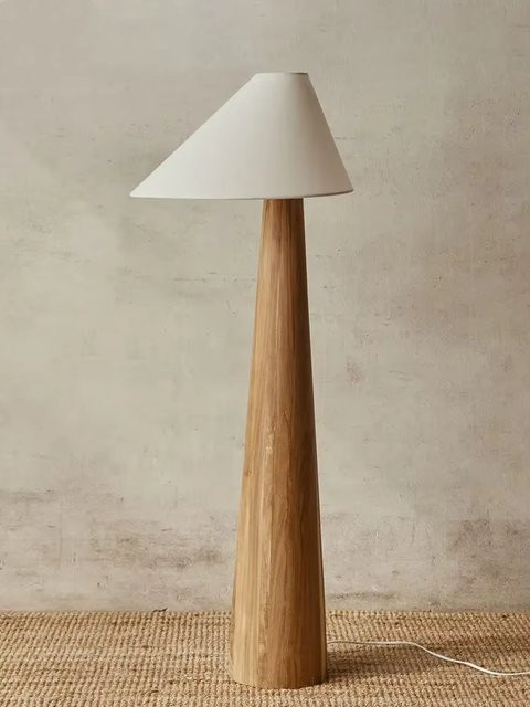 HomeLover Konische Stehlampe im Wabi Sabi Stil aus massivem Holz mit weißem Stoffschirm - Bild 1