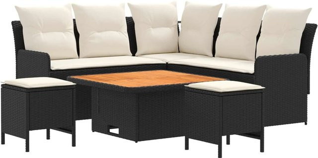 vidaXL Gartenmöbel-Set aus PE-Rattan und Akazienholz in Schwarz und Beige mit 6 Polstern - Bild 1
