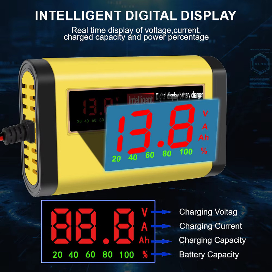 Intelligentes Autobatterie-Ladegerät mit 2 A, vollautomatisches Ladegerät in 3 Stufen für Blei-Säure, AGM und GEL Batterien, Gelb - Bild 6