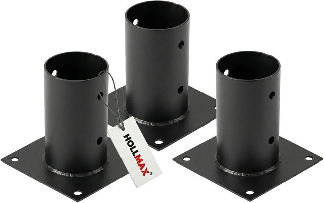 HOLLMAX Pfostenträger Set 3 Stück Aufschraubhülse für Rundholzpfosten 80 mm Schwarz Matt - Bild 1