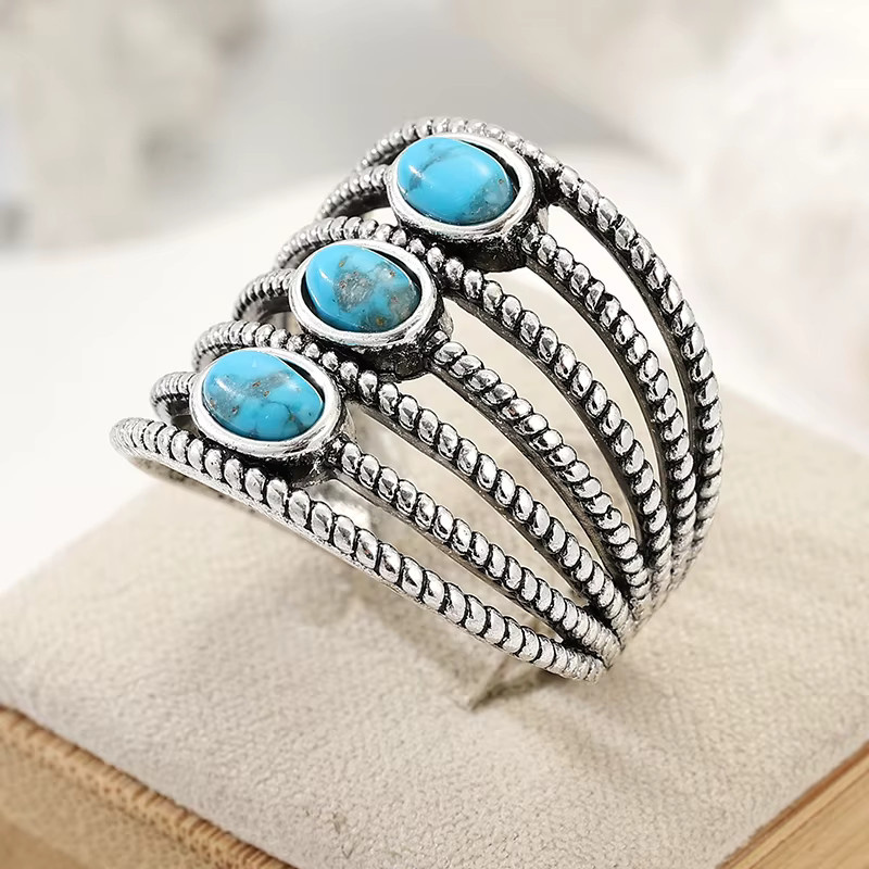 YoYo Ring, Silber, Türkis, Damen, Vintage - Bild 2