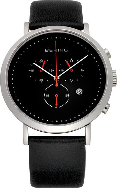Bering Herrenuhr, Chronograph, Quarz, Edelstahl, 40 mm, Leder, Schwarz - Bild 1