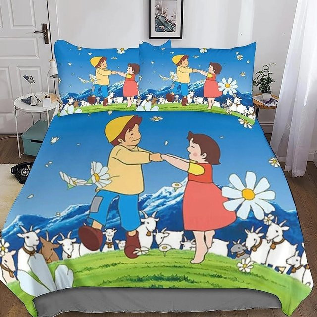 Heidi Bettwäsche-Set mit Motiv Das Mädchen aus den Alpen, bestehend aus Bettbezug und Kissenbezug, Mikrofaser, Mehrfarbig, Breite: 135 cm, Höhe: 200 cm - Bild 1