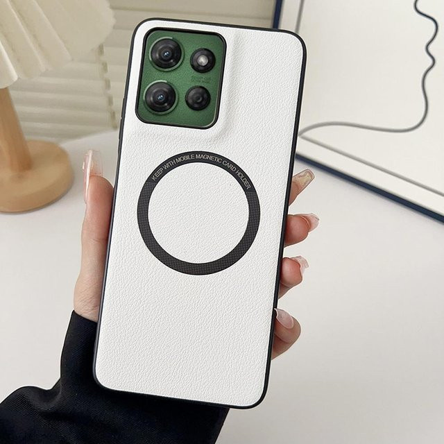 MagSafe Magnetisches Kabelloses Ladecase und Lederhülle für Motorola Moto G84 in Weiß - Bild 1