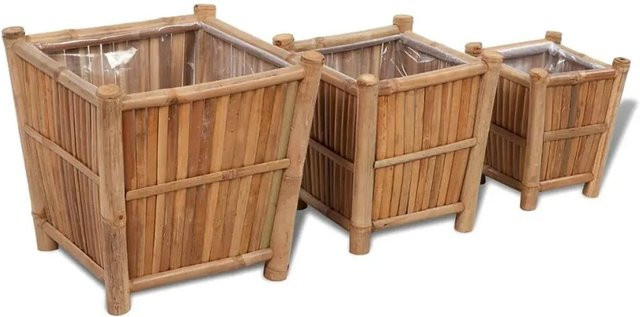 Set aus 3 Pflanzenbehältern von vidaXL aus Bambus in Braun für den Outdoor-Bereich - Bild 1