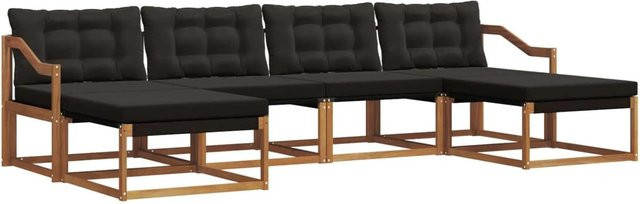 vidaXL Outdoor-Sofagarnitur 6-teilig aus Akazienholz und Textilene in Natur und Schwarz mit Kissen - Bild 1
