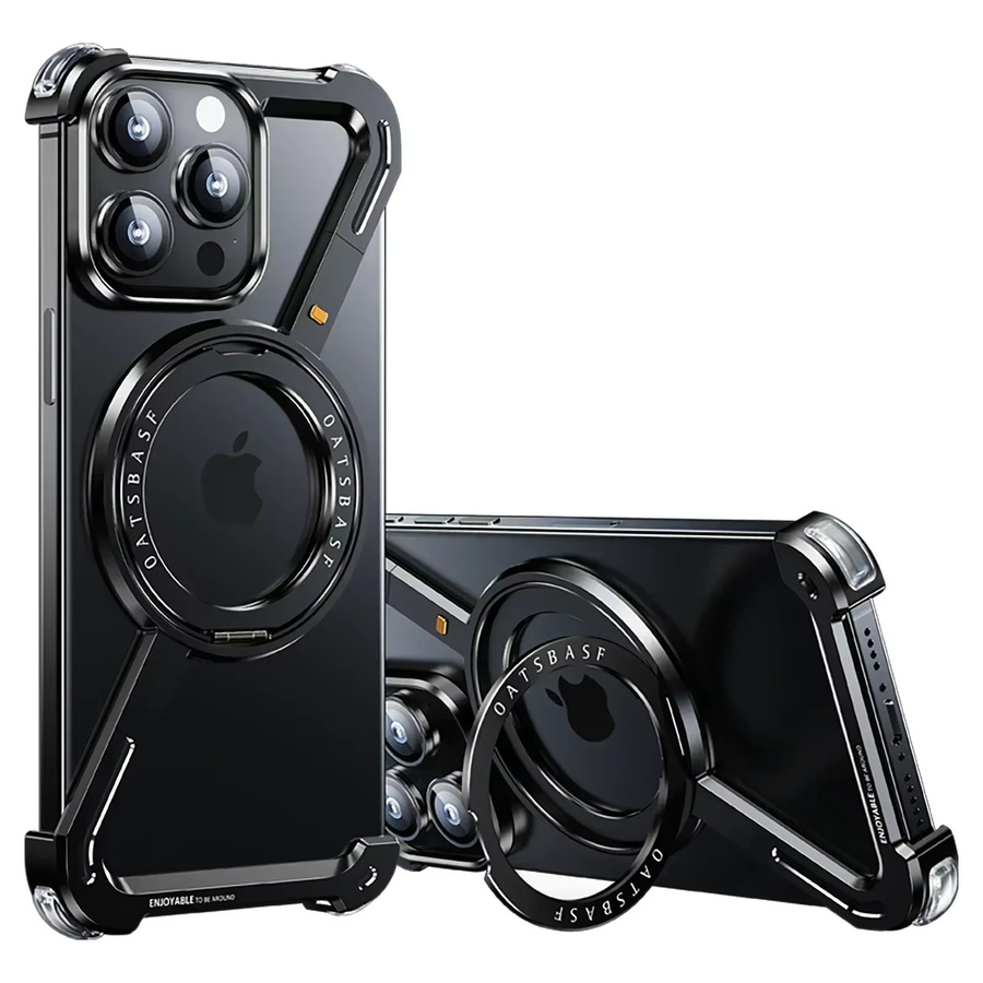 Oatsbasf Handyhülle für iPhone 16/15/14/13 Pro Max mit Magsafe und 360 Grad drehbarem magnetischem Metallständer, rahmenlose Schutzabdeckung in Titanium Black - Bild 6