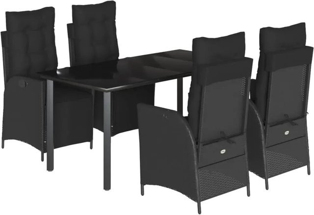 vidaXL 5-teilige Garten-Essgruppe aus Poly Rattan mit Glasplatte und Kissen in Schwarz - Bild 1