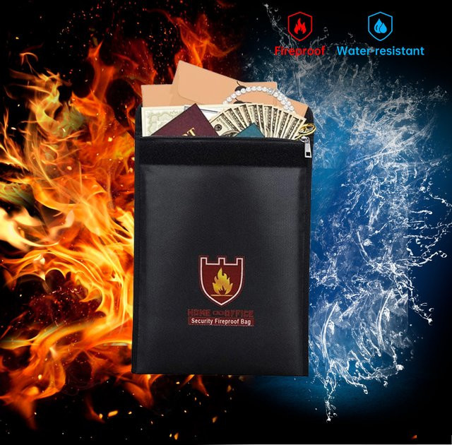 Feuerfeste und wasserdichte Dokumententasche in Schwarz für A4-Dokumente, Wertsachen und Reisepässe mit Reißverschluss - Bild 1