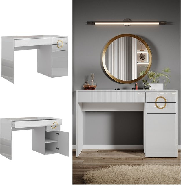 Vicco Schminktisch Adela Weiß Hochglanz mit 3 Schubladen, B: 115 cm, T: 76,4 cm - Bild 1