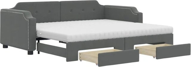 vidaXL Tagesbett ausziehbar mit Schubladen in Dunkelgrau, gepolstert mit Schaumstoff, B/T/H: 90 x 200 x 66,5 cm - Bild 1