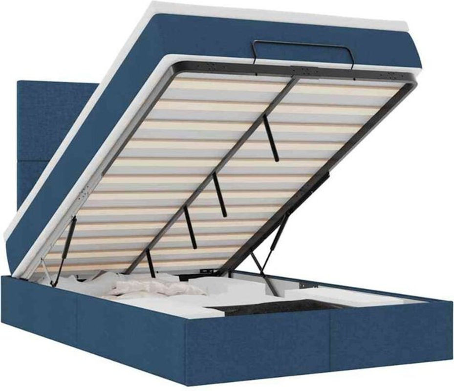 vidaxl Ottoman Polsterbett mit Matratze aus Stoff in Blau, Modernes Bett mit Metallgestell, B/T: 120 x 190 cm - Bild 1