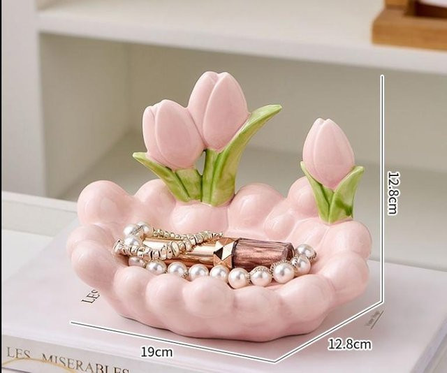 Yiran Furniture Keramik-Tulpenornamente in Weiß als kreative Aufbewahrungsbox für Schminktisch und Wohnzimmer, B/T/H: 19 x 12,8 x 12,8 cm - Bild 1