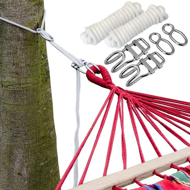 AMANKA Hängematten-Befestigungs-Set aus weißem Polyester und verzinktem Stahl für Sonnensegel oder Sonnenschirme, belastbar bis 160 kg, Spannset mit 6 m Länge - Bild 1