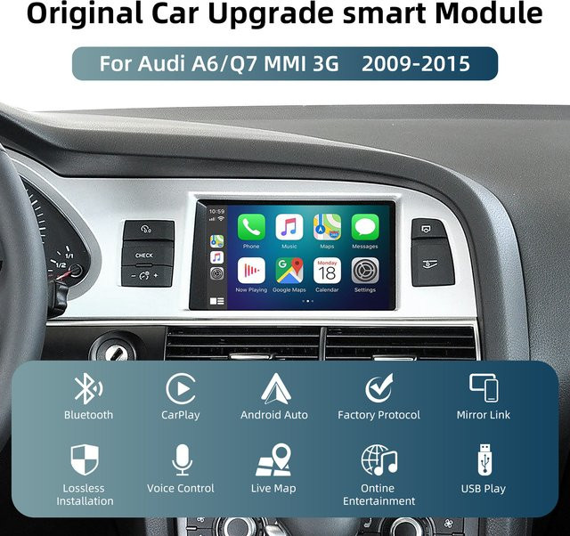 ANYFAR OEM Bildschirm-Upgrade-Decoder-Box für Audi A6 und Q7 2009-2015 mit CarPlay und Android Auto, 6,5 Zoll, Schwarz - Bild 1