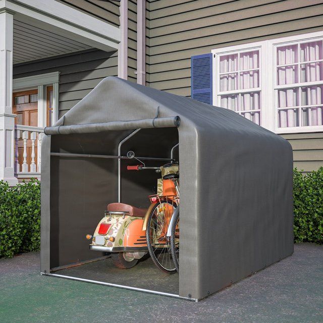 Rbefeuly Fahrradgarage für den Außenbereich, wasserfester Gartenschuppen mit Rolltor, Grau, B/T/H: 220 x 160 x 165 cm - Bild 1