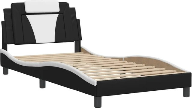 vidaXL Bettgestell Viana mit LED-Beleuchtung und USB-Ladeport aus Kunstleder in Schwarz-Weiß B/T/H: 100 x 200 cm - Bild 1