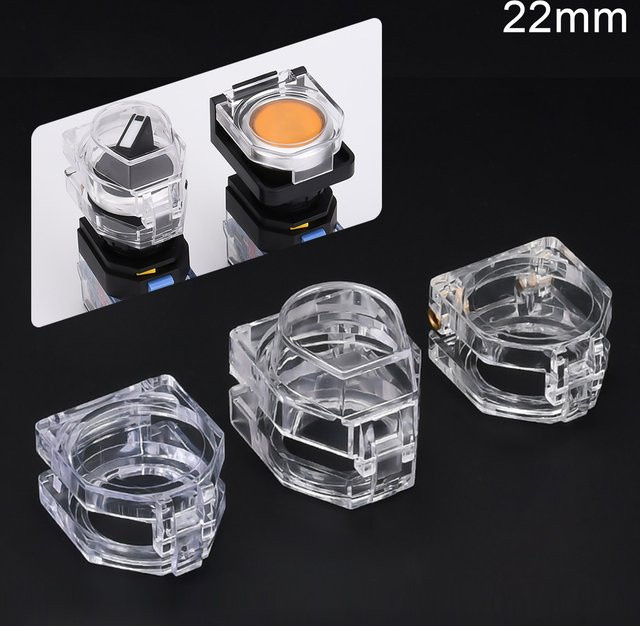Staubdichte Schutzkappe für 22 mm Knöpfe und Not-Aus-Schalter, transparente Knopf-Schutzhülle mit Montagehalterung und Führungsschiene - Bild 1