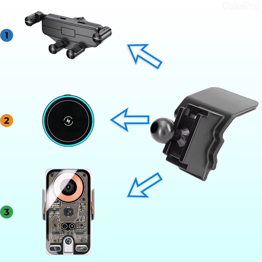 DaleiPro Magnetische Auto-Handyhalterung mit kabellosem Ladegerät und automatischer Klemmung für Volkswagen VW T-Roc, Schwarz - Bild 3