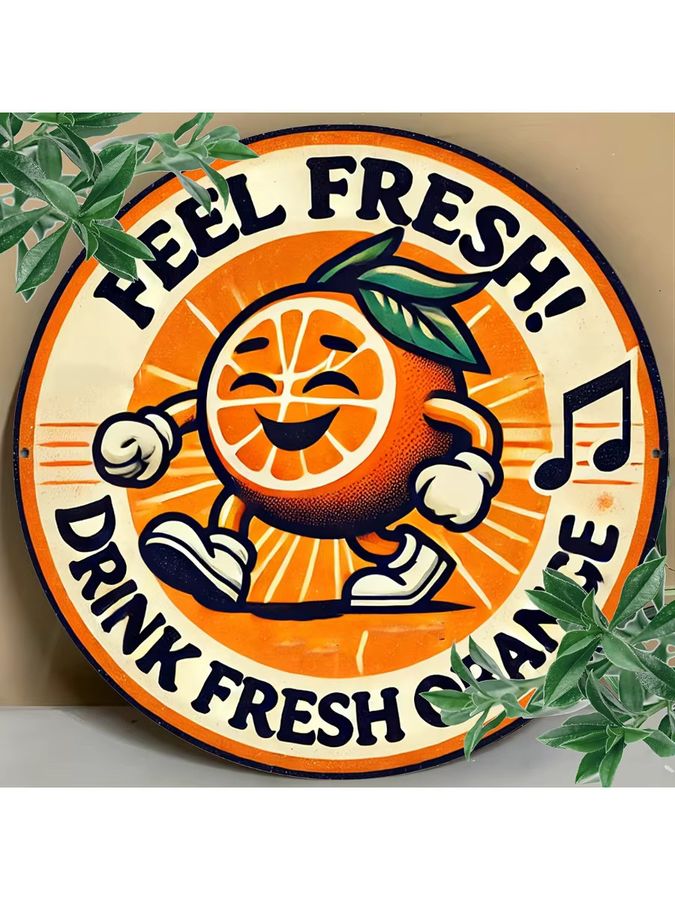 Potdemiel Vintage Aluminium-Metallblechschild Feel Fresh in Orange, B/H: 20,32 x 20,32 cm - Bild 7