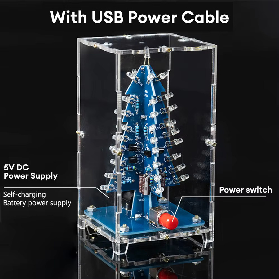 diymore Dreidimensionaler 3D-Weihnachtsbaum, LED-DIY-Kit, buntes LED-Blitzschaltungskit - Bild 2