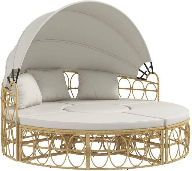 Outsunny Sonneninsel in Cremeweiß aus Edelstahl und Rattan mit B/H/L: 85 x 178 x 66,5 cm - Bild 1