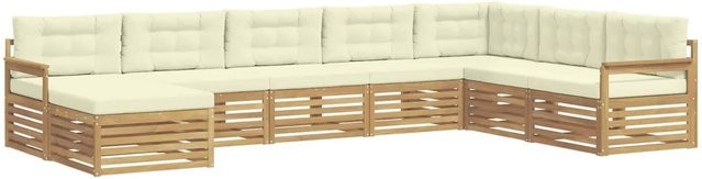 vidaXL Outdoor-Sofagarnitur in L-Form aus Akazienholz mit Kissen, 8-teiliges Set, Weiß und Beige - Bild 1