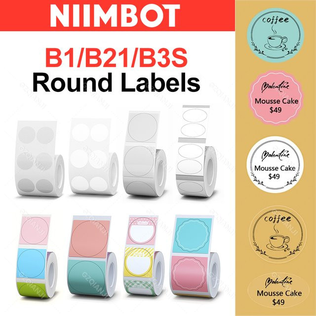 Niimbot Runde Etikettenrollen in Weiß für selbstklebende Mini Mobile Label Maker B1 und B21 Drucker - Bild 1