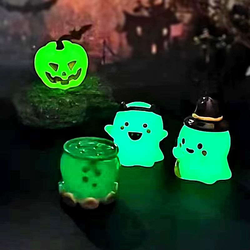 6er Set Joy-enlife Halloween Miniaturfiguren aus Harz mit Leuchteffekt als Geister und Kürbisse für die Tischdekoration und als Geschenk für Kinder - Bild 2