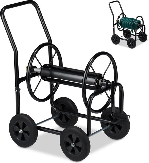 Relaxdays Schlauchwagen aus Metall in Schwarz, fahrbar, B/T/H: 81 x 48 x 80 cm - Bild 1
