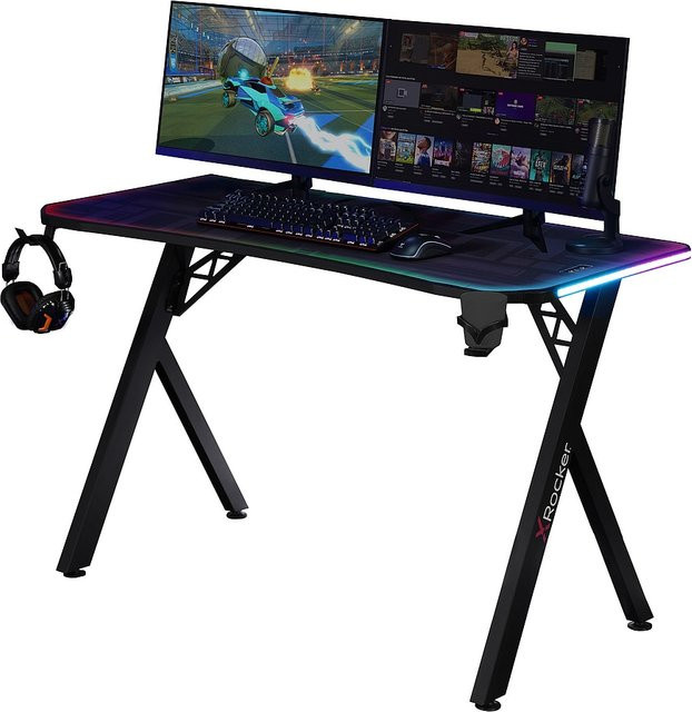 XROCKER Lumio XL RGB Gaming Schreibtisch mit RGB-Beleuchtung und Mousepad in Schwarz - Bild 1