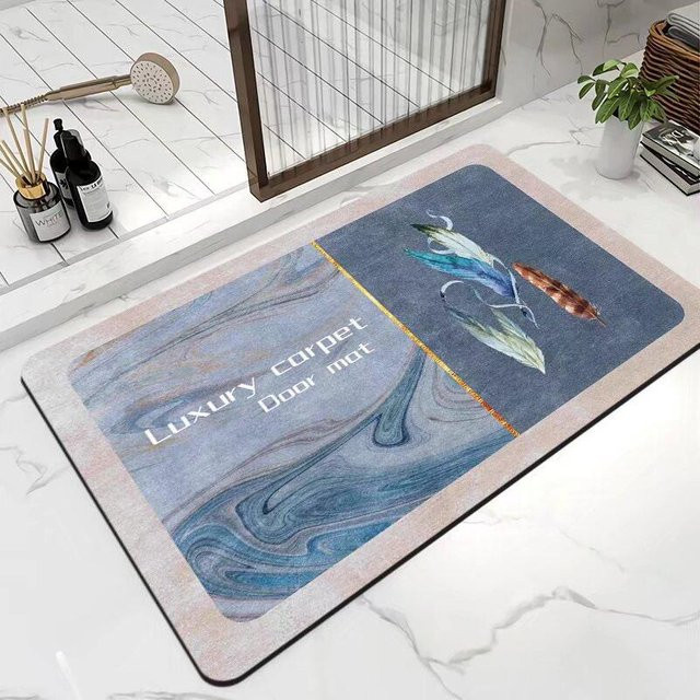 Rutschfeste und saugfähige Badezimmer Fußmatte von Yiran Furniture mit Ölgemälde-Design in Blau, B/B: 40 x 60 cm - Bild 1