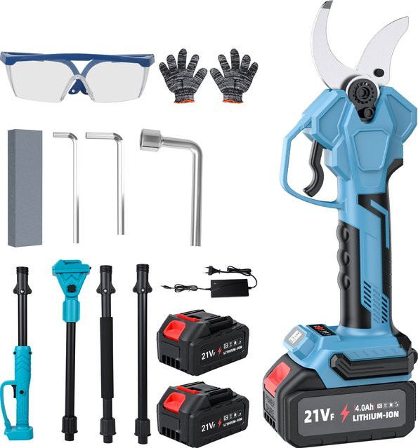 Elektrische Gartenschere mit 50mm Schneidkapazität und Teleskopstange, kabellos und bürstenlos, kompatibel mit Makita 21V LXT Akkus, Blau - Bild 1