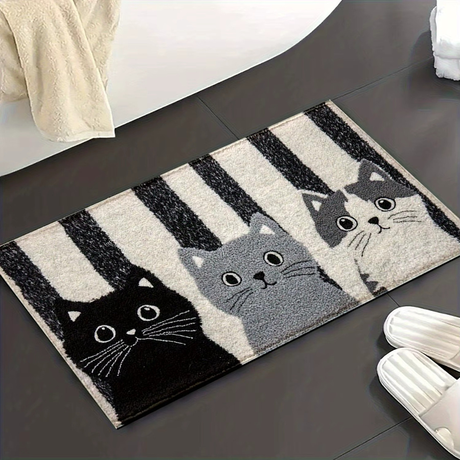 VIKAMA Gestreifter Cartoon-Katzen-Teppich in Multicolour, wetterfester und weicher Teppich für Wohnzimmer, Schlafzimmer oder Garten, B/T: 60 x 40 cm - Bild 6