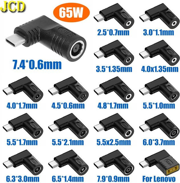 JCD USB-C auf DC Power Adapter 65W für HP Dell Lenovo MacBook Xiaomi in Schwarz - Bild 1