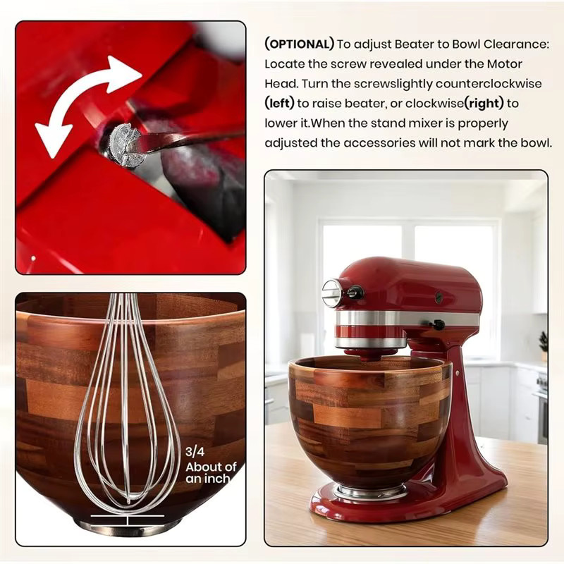 Holzmischschüssel für Kitchenaid 4,5 & 5 QT Tilt-Head-Standmixer mit Edelstahl-Verschlussbasis, Braun - Bild 4