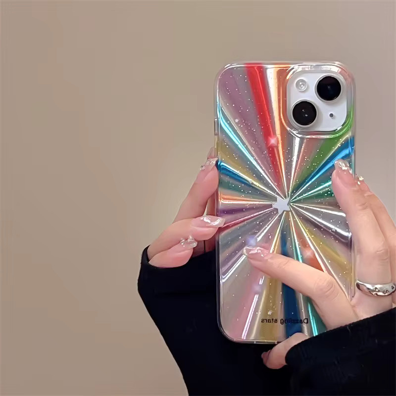 KASONPAI Silikon Handyhülle mit buntem Regenbogen-Sterne-Glitzer für iPhone 11 12 13 14 15 16 17 Pro Max Plus, stoßfeste Rückseite, Multicolour - Bild 2