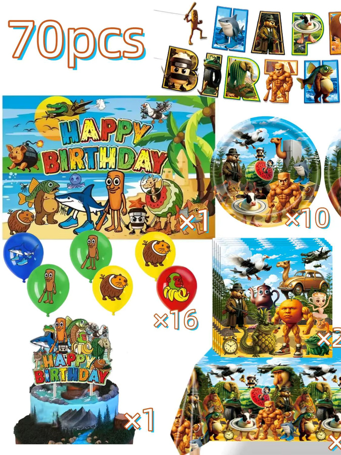 Potdemiel Party-Dekorationsset für Geburtstag und Babyparty in Multicolour mit Tischgeschirr, Tassen, Tellern, Ballons und Bannern - Bild 3