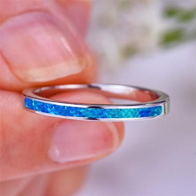 YIRAN Jewelry Ring Damen, Weißer Feueropal, Blauer Stein, Vintage - Bild 1