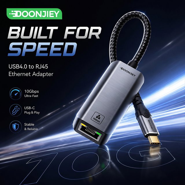 DOONJIEY 10G Ethernet-Adapter USB4 Typ C auf RJ45 Netzwerkkarte mit 10000 Mbit/s, kompatibel mit Thunderbolt 3/4 für MacBook und Office-Laptops - Bild 1