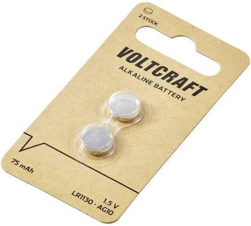 Voltcraft Knopfzellen LR1130 1.5V 75 mAh Alkali-Mangan AG10 Silber, 2 Stück - Bild 1