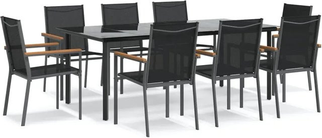 vidaXL 9-teilige Garten-Essgruppe in Schwarz aus Textilene und Stahl mit Glastisch - Bild 1