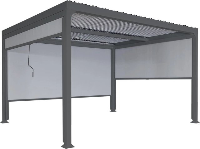 BERLINLODGE Alu Pergola Lamellen-Pavillon mit 3 Seitenwänden in Anthrazit, H x B x T: 224 x 370 x 306 cm - Bild 1