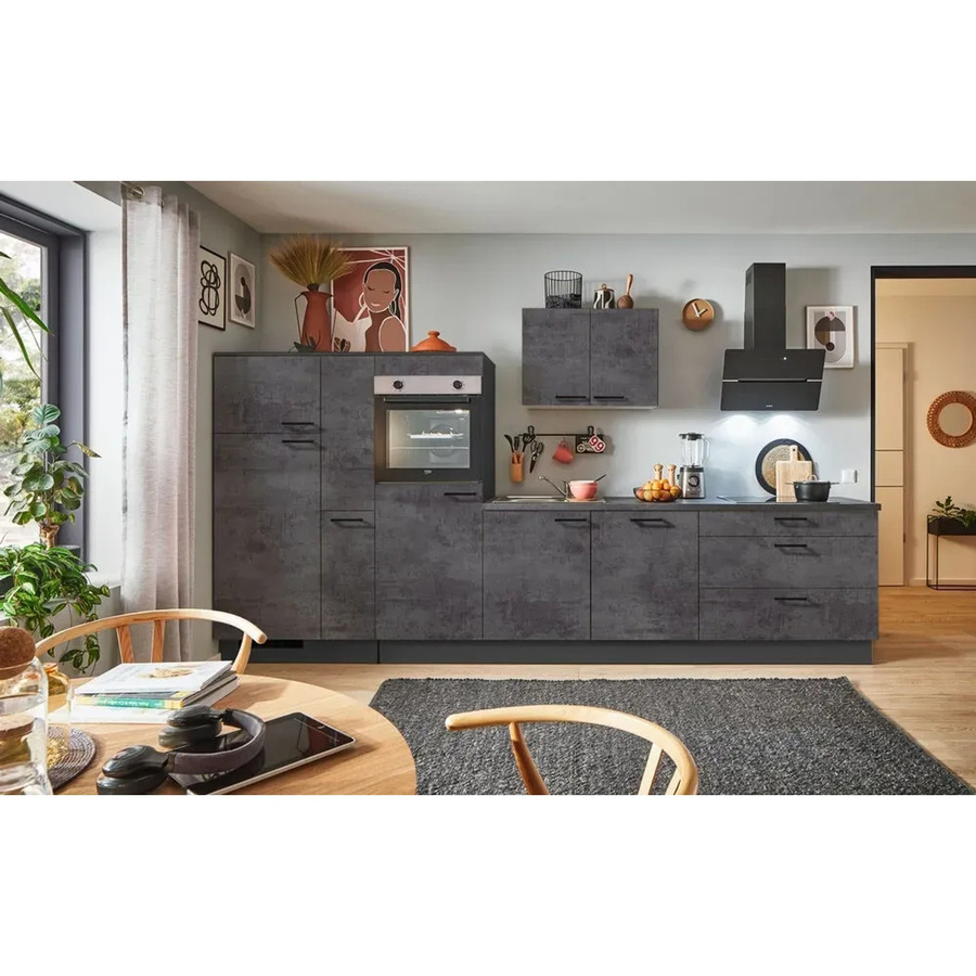 pino Küchenzeile Beton Grafitgrau mit 1 Geräteschrank und 1 Apothekerschrank, Breite: 360 cm, Höhe: 174 cm, Tiefe: 60 cm - Bild 2