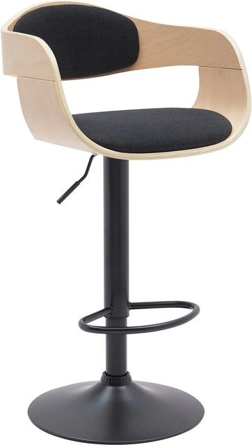 DELUKE Barhocker NADAN höhenverstellbarer Barstuhl mit Lehne und 360 Grad Drehbarkeit in Stoff Natura/Schwarz, B/T/H: 48 x 50 x 87 cm - Bild 1