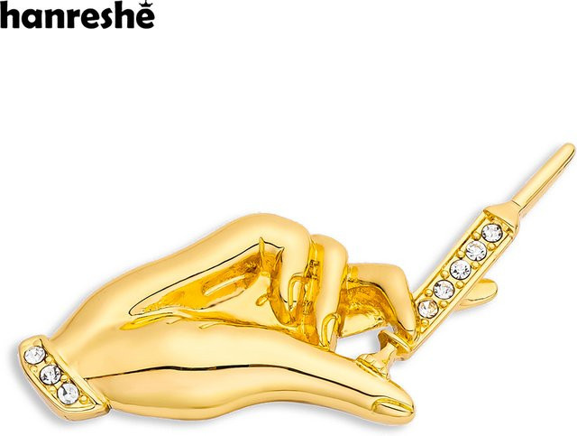 Hanreshe Brosche, Spritze Injectomist, Kristall, Messing, Gold, Unisex - Bild 1