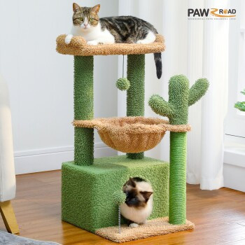 Pawz Road Kleiner Kratzbaum mit Hängematte und integriertem Spielzeug in Grün, Höhe: 83 cm - Bild 3