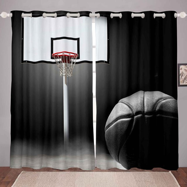 Yiran Furniture Basketball Vorhänge mit 3D-Ballfeld-Design, 2er-Set, Mehrfarbig, Breite: 55 cm, Höhe: 120 cm - Bild 1