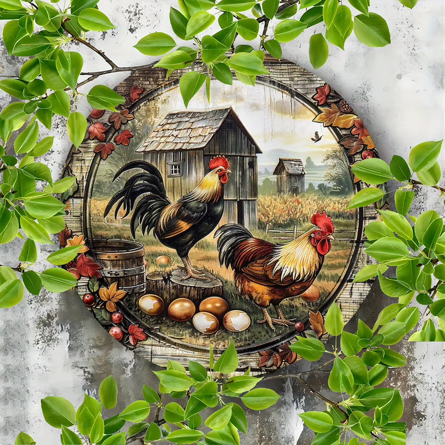 HELLOYOUNG Vintage-Huhn Metallschild in Mehrfarbig, Rustikales Bauernhaus-Dekor für Wand und Außenbereich, Durchmesser: 20 cm - Bild 4
